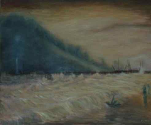 Life-boat going off to a stranded vessel making signal of distress