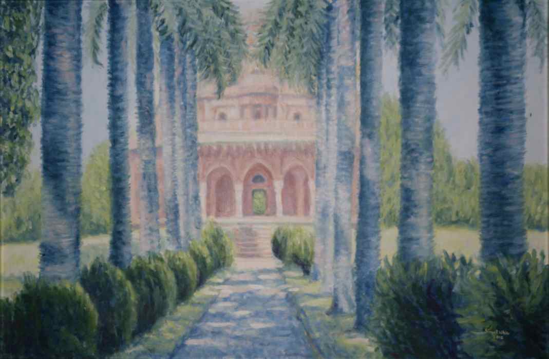 Mohammed Shah's tomb from the shade of palm trees, Lodhi Gardens, New Delhi