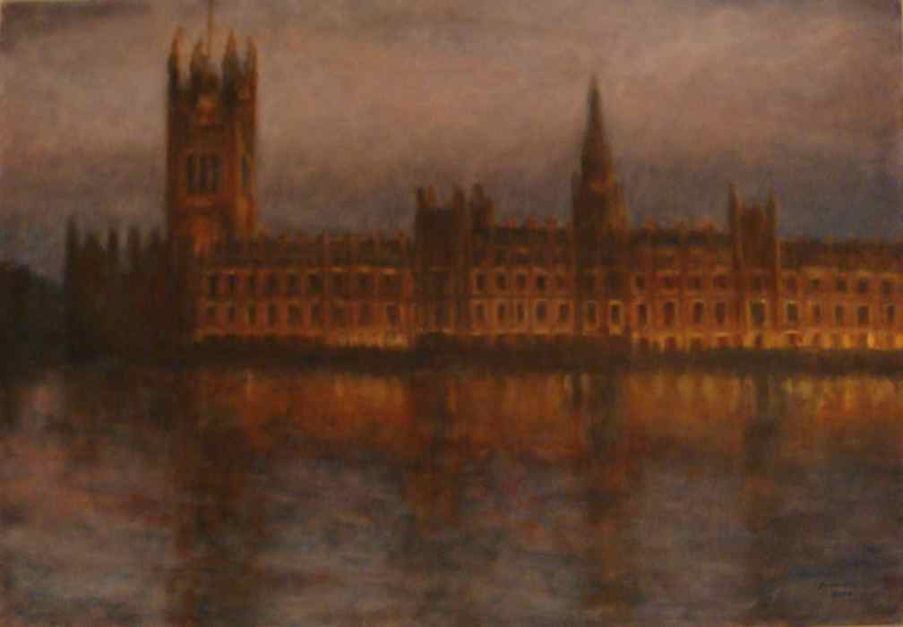 Parliament on a misty evening