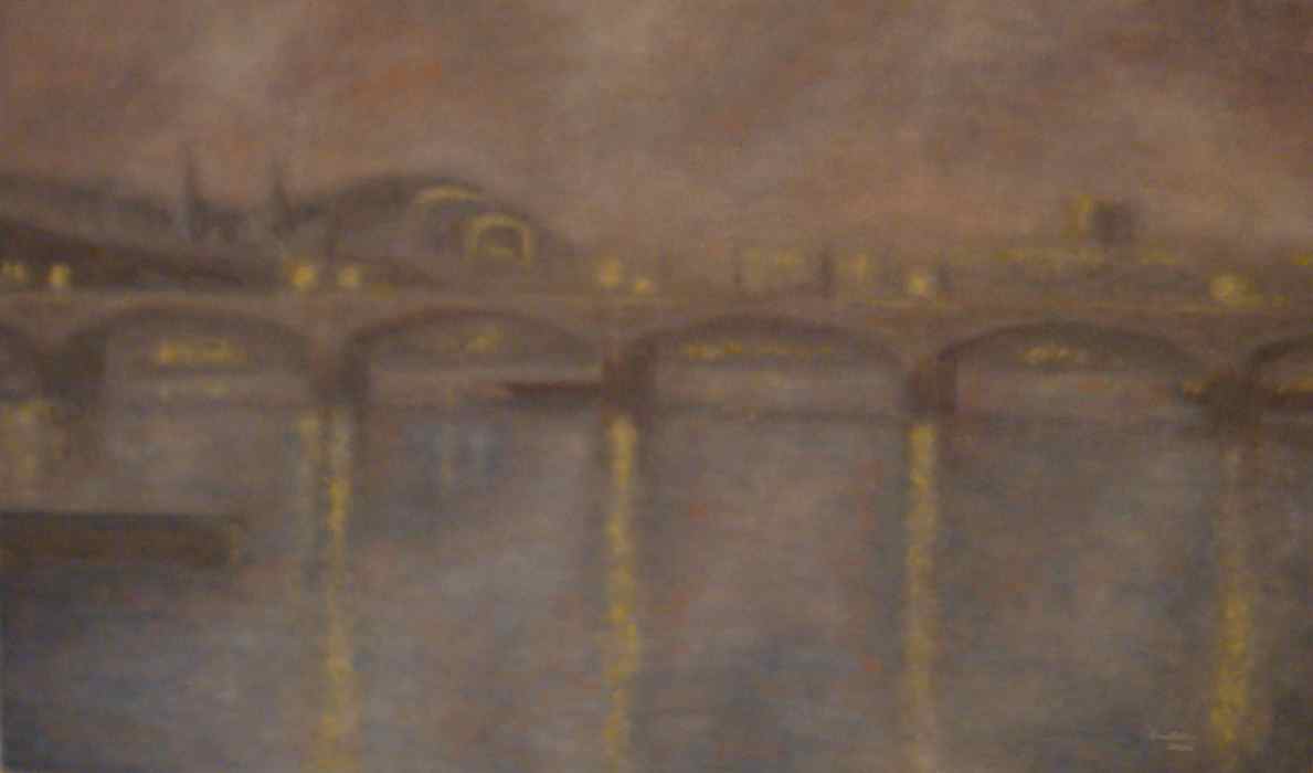 Waterloo bridge on a misty evening