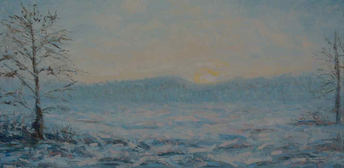 Bavarian field in winter at sunset