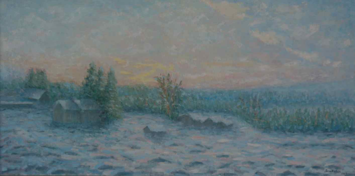 Bavarian house in winter at sunset